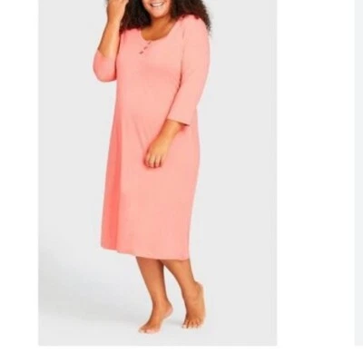 Avenue Catherines Plus Peach Button Mother's Day Nightgown Sleep Shirt 18/20 - Image 1 of 4