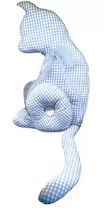 Cat Pillow Handcrafted Stuffed Baby Blue Gingham Bow Button Kitten Nursery 13" - Picture 1 of 6