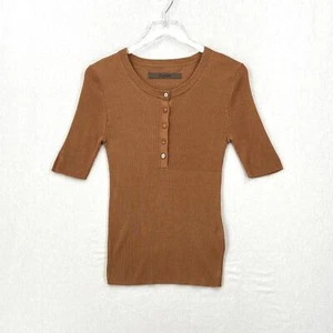 ENZA COSTA Henley-Top Seide gerippt halbarm klein braun Rundhals Stretch Strick NEU - Bild 1 von 15