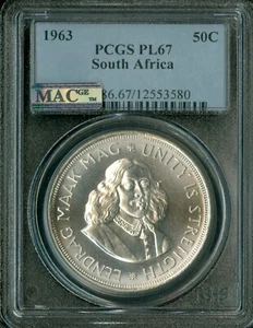 1963 SOUTH AFRICA SILVER 50 CENTS PCGS PR67 PQ MAC SPOTLESS * - Picture 1 of 2