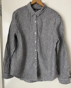 French Connection Linen Striped Button Up Shirt Sz 10 - Picture 1 of 4