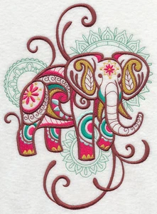 ELEPHANT SPRAY Mehndi SET OF 2 HAND TOWELS EMBROIDERED by laura - Picture 1 of 1