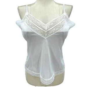 Vintage 80er weiß Satin Camisole ärmelloses Top Blumen romantisch von Bari Größe 1X - Bild 1 von 11