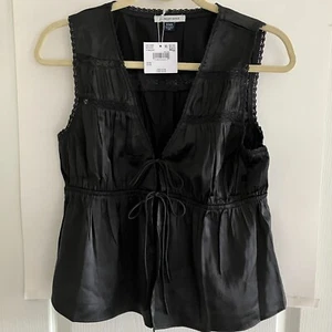 American Eagle Women's Blouse Sleeveless Elastic Waist Tie Style Size Medium NEW - Picture 1 of 13