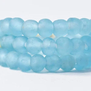 Krobo Recycled Powder Glass Turquoise Trade Beads - Picture 1 of 9