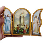 Our Lady of Fatima Nativity With Angels Foiled Wooden Icon Triptych 5 Inch