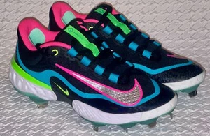 NIKE Alpha Huarache Elite 4 Low Black Pink Metal Spikes Baseball Cleats Mens 7.5 - Picture 1 of 9