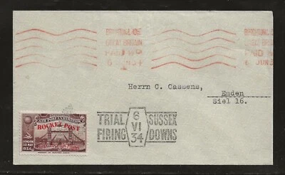 1934 GREAT BRITAIN rocket mail cover, brown stamp - SUSSEX DOWNS - 2C1a - Image 1 of 2