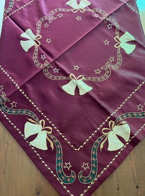 Elegant Winered Embroidered Polyester Square ChristmasTablecloth 33" Trimmed - Image 1 of 4