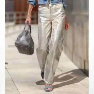 ZARA The Boy Boy Fit Silver Relaxed Fit Wide Leg Mid Waist Jeans Size 12 - NWT - Picture 1 of 19