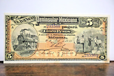 1914 Mexico 5 Pesos El Banco Peninsular Mexicano UNC- High Grade