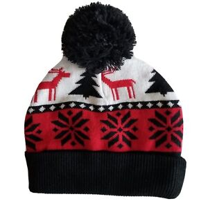 Czapka zimowa czarno-biała czerwona czapka z pomponem jeden rozmiar płatki śniegu święta Boże Narodzenie