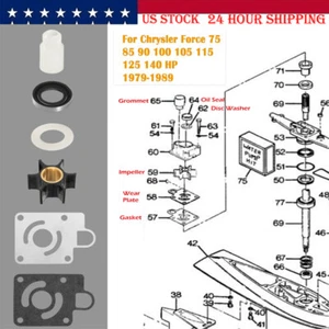 Water Pump Impeller Kit for Chrysler Force 75 85 90 100 105 115 125 140hp FK1069 - Picture 1 of 12