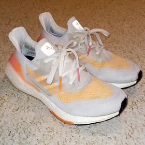 Adidas Ultraboost 21 Running Gym Trainers Size UK 7 Used White/Orange FY0400 - Picture 1 of 13