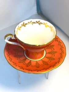Rare Vtg Ansley corset Cup & saucer Orange and heavy gold English - Picture 1 of 10