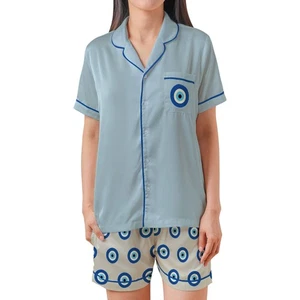 Evil Eye Pajama Set Short Sleeves, Evil Eye Woman's Satin Pajama Short Sleeve - Picture 1 of 3