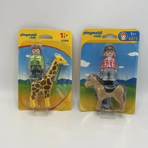 Playmobil 123 9380 Keeper & Giraffe, 6973 Horse & Rider Brand New In Packages - Picture 1 of 7