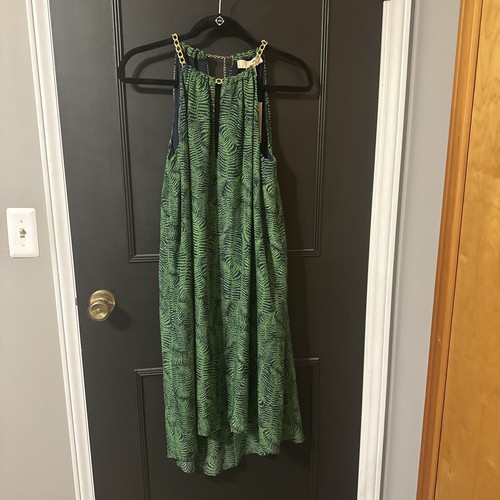 Abito donna smanicato Michael Kors verde navy stampa piombo taglia M nuovo con etichette vendita al dettaglio $140