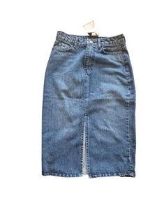 Women Boohoo High Rise Denim Skirt Midi UK 10 Blue NEW with Tag - Picture 1 of 2