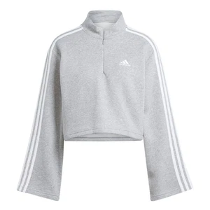 Adidas Women’s Loose Fit 1/4 Zip Crop Sweatshirt 3 Stripes Gray Size Small NEW - Picture 1 of 14