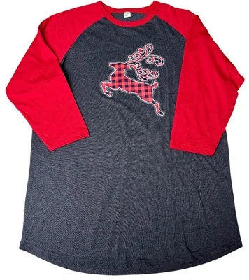 Christmas Reindeer Sparkly Buffalo Plaid 3/4 Sleeve Women’s Shirt Size XL - Image 1 of 4