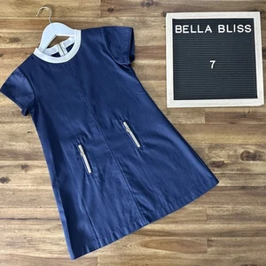 NEW Bella Bliss Navy Blue Short Sleeve Shift Cotton Dress Pockets Preppy Zipper  - Picture 1 of 7