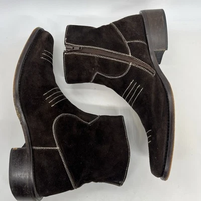 Botas Cortas Vaqueras Marrón Gamuza Talla 8.5 Zapatos Para Hombre Blanco Costura Cremallera Occidental Foto 1 de 4