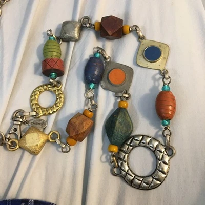 Vintage Chico’s Boho Chunky Wood Metal Chain Adjustable Belt - Image 1 of 4