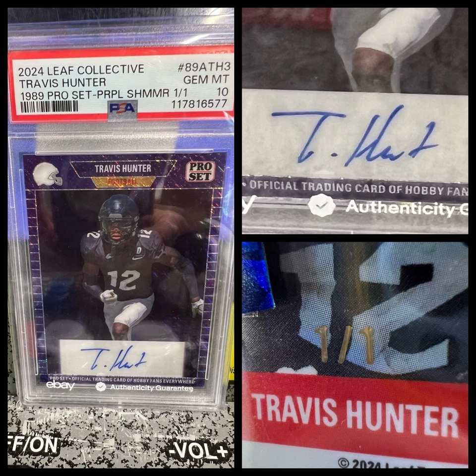 Juego profesional Leaf Collective Travis Hunter '89 2024 púrpura brillo radiocontrol automático 1/1 PSA 10 Foto 1 de 4