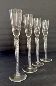 Vintage Kristall Cordial Glas Set 4 langstielig Air Twist Spirale mundgeblasen Glas 9" - Bild 1 von 20