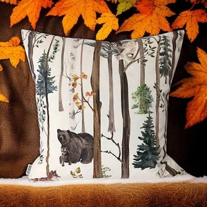 MACODESIGN Woodland Pillow Cover Sham Accent Velvet Cabin Forest Animals Fairy - Picture 1 of 20