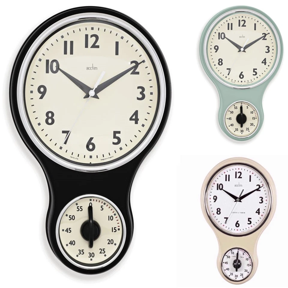 Acctim Küchenzeit Wanduhr Timer Quarz Retro Stil gewölbt Glasfarben 20cm - Bild 1 von 1