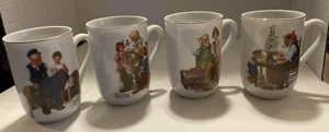 Vintage NORMAN ROCKWELL Museum Collector's Porcelain Mugs 1982 24K Gold Trim - Picture 1 of 14