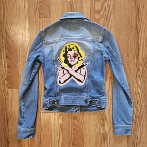 Marilyn Monroe Acrylic Paint Denim Jean Jacket Upcycled Small - Picture 1 of 6