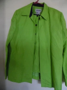Plaza South Green w Navy trim  linen-rayon  lined jacket & blouse Sz 16 - Picture 1 of 3
