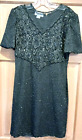 Laurence Kazar Dress Gown Long Black Beaded Rayon Evening Party Size P L