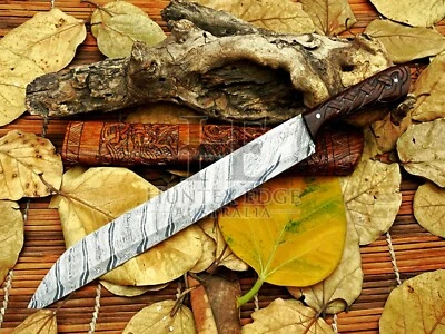 HUNTEX Handmade Damascus Blade, Hand Carved Rosewood, Exotic Straight Edge Knife - image 1 of 4