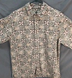 Fieldmaster Linen Shirt Button Up Untuck Short Sleeve Mens Large Hawaiian AOP - Picture 1 of 7