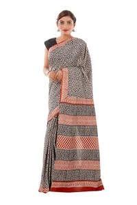 Women Sari Bollywood Party Wear Wedding Designer Saree Indian Cotton Bagru Print - Picture 1 of 5