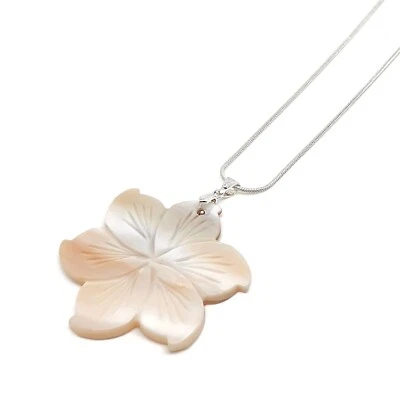 Shell Necklace Carved Flower Pendant Natural Mother Of Pearl Silver Plated Chain - Изображение 1 из 4