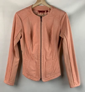 G.I.L.I. Jacket Peach Faux Suede Collarless Zip Fabric Panels Pockets Lined Sz 2 - Picture 1 of 11