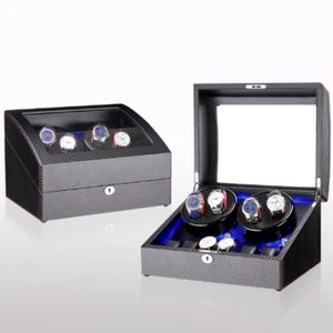 1x Watch Winder 4+6 Carbon Fiber Leather Automatic Watches Display Rotating Box - Picture 1 of 8