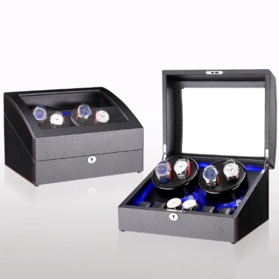 1x Watch Winder 4+6 Carbon Fiber Leather Automatic Watches Display Rotating Box - Image 1 of 4