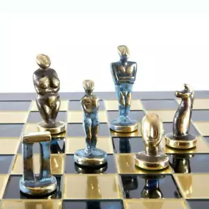 Manopoulos Cycladic Art Large Chess Set - Material de bronce - Tablero azul hecho a mano - Imagen 1 de 5