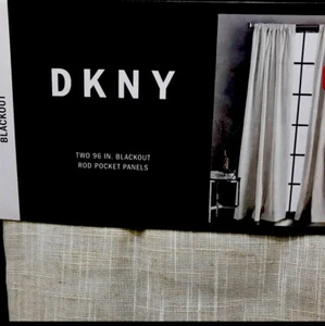 "2 paneles de cortina de ventana de lino clásicos DKNY textura natural forrados con apagón 50x96""" - Imagen 1 de 9