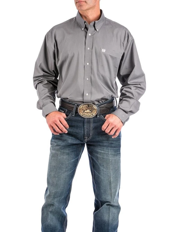 Cinch Western Shirt Mens Long Sleeve Button Solid L Gray MTW1104238