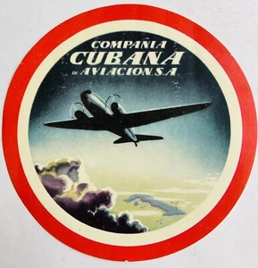 Pegatina/etiqueta de papel redonda vintage de Cubana Airlines - 4-1/8" - Imagen 1 de 1