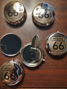 ROUTE 66 Ashtrays Pocket Chrome Flip open Cigarette Ashtray Portable Quantity 5 - Picture 1 of 4