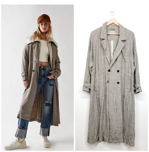 OFF WHITE We the Free People trench cappotto giacca lunga righe bianco sporco lino taglia XS