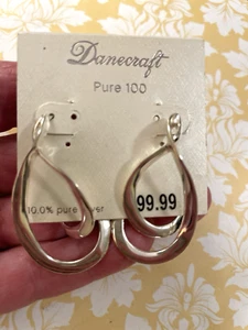 DaneCraft Earrings 1.5" Pierced Mid Century Mod Original Card Pure 100 Brand JB1 - Picture 1 of 4